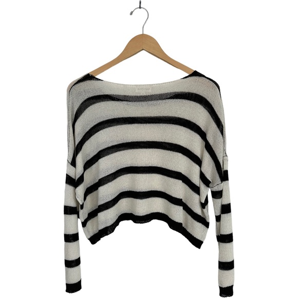 Superdown Adrianna Sweater Black White Striped Cropped Open Knit Size Small - Picture 11 of 15